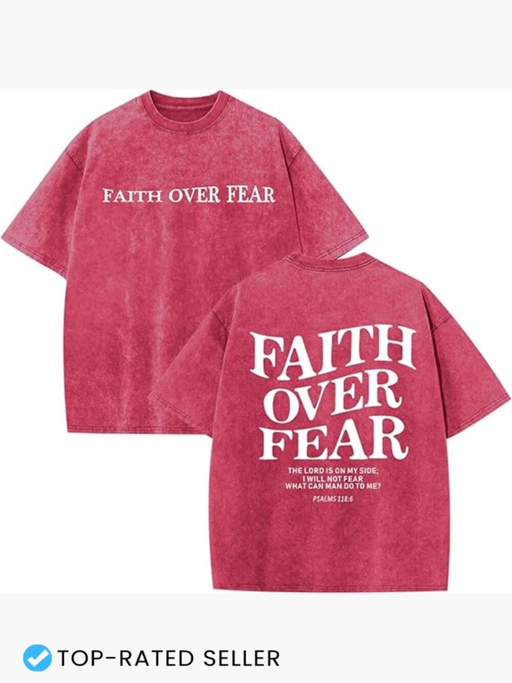 Oversized Graphic Tee Vintage Acid Wash Religious Faith Over Fear Loose Fit